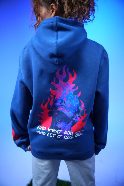 find what you love and let it kill you printed oversized hoodie Navy - Image 2