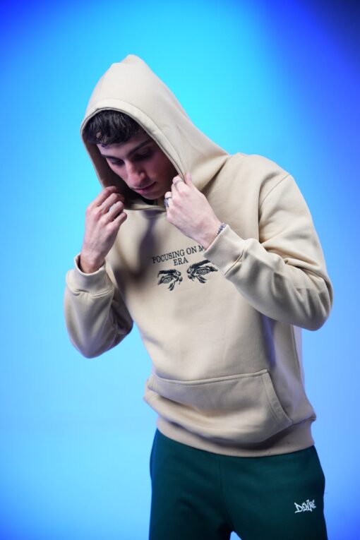 focusing on me era embroidery oversized hoodie beige - Image 4