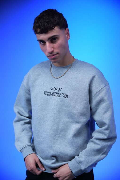 god is greater than the highs and lows embroidery oversized crewneck - Image 3