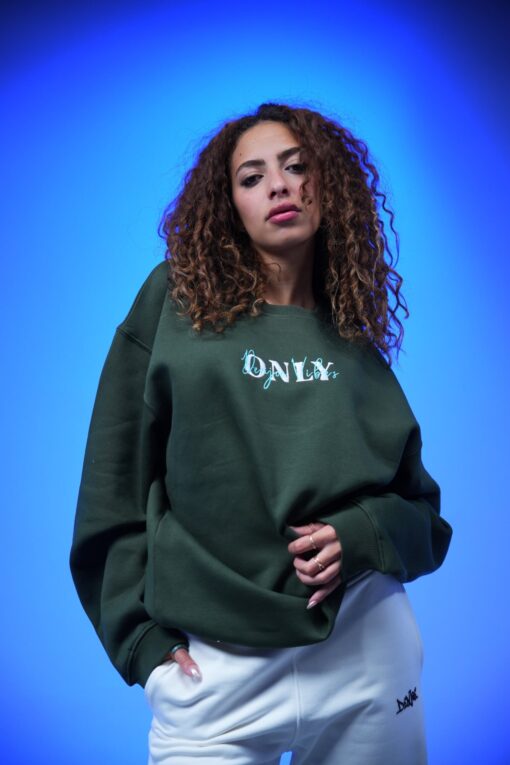 only embroidery oversized crewneck sweatshirt drak green - Image 4