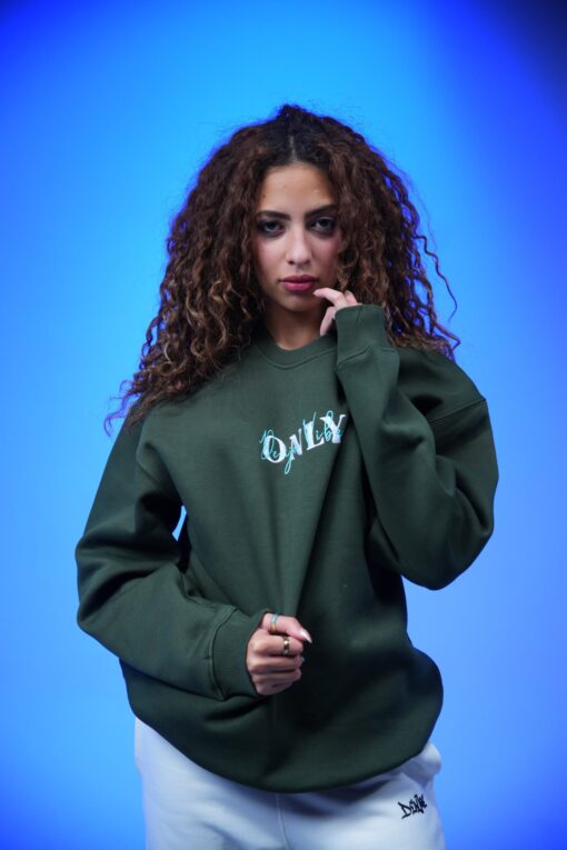 only embroidery oversized crewneck sweatshirt drak green