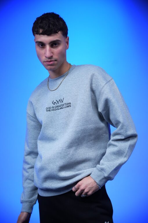 god is greater than the highs and lows embroidery oversized crewneck