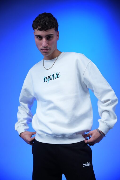 only embroidery oversized crewneck sweatshirt white - Image 3