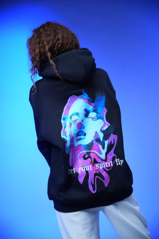 let your spirit fly printed oversized hoodie black