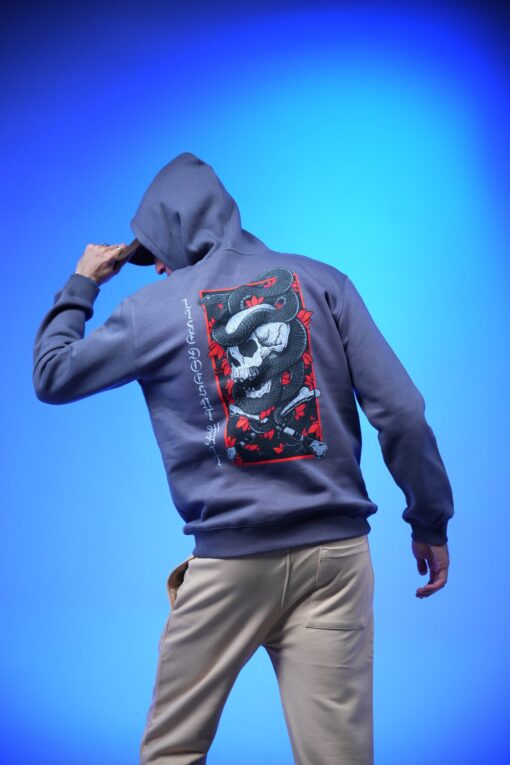 skull printed oversized hoodie metal-gray - Image 8