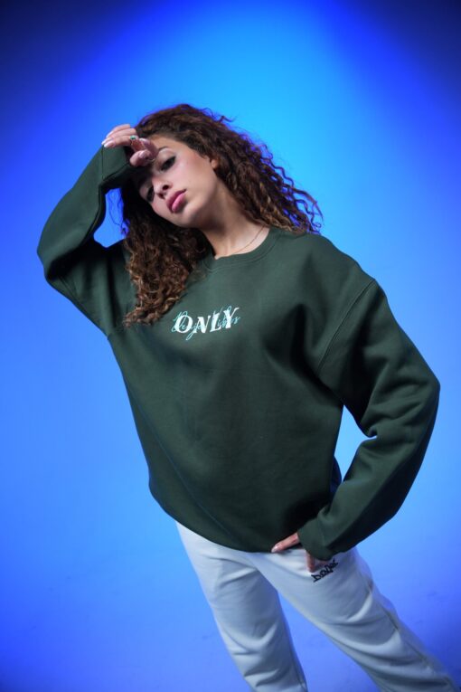 only embroidery oversized crewneck sweatshirt drak green - Image 3