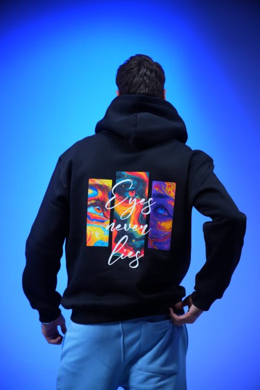 eyes never lies printed oversized hoodie Black - Image 3