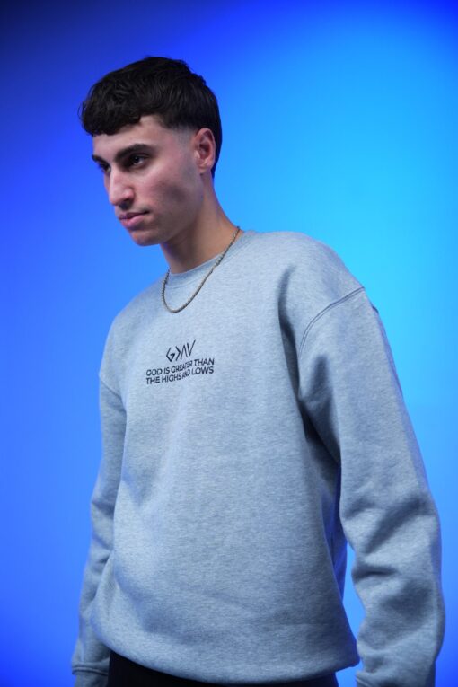 god is greater than the highs and lows embroidery oversized crewneck - Image 7